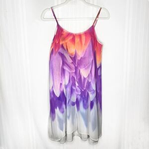 Natori Floral Watercolor Layered Open Front Sleeveless Slip Dress Small Pink